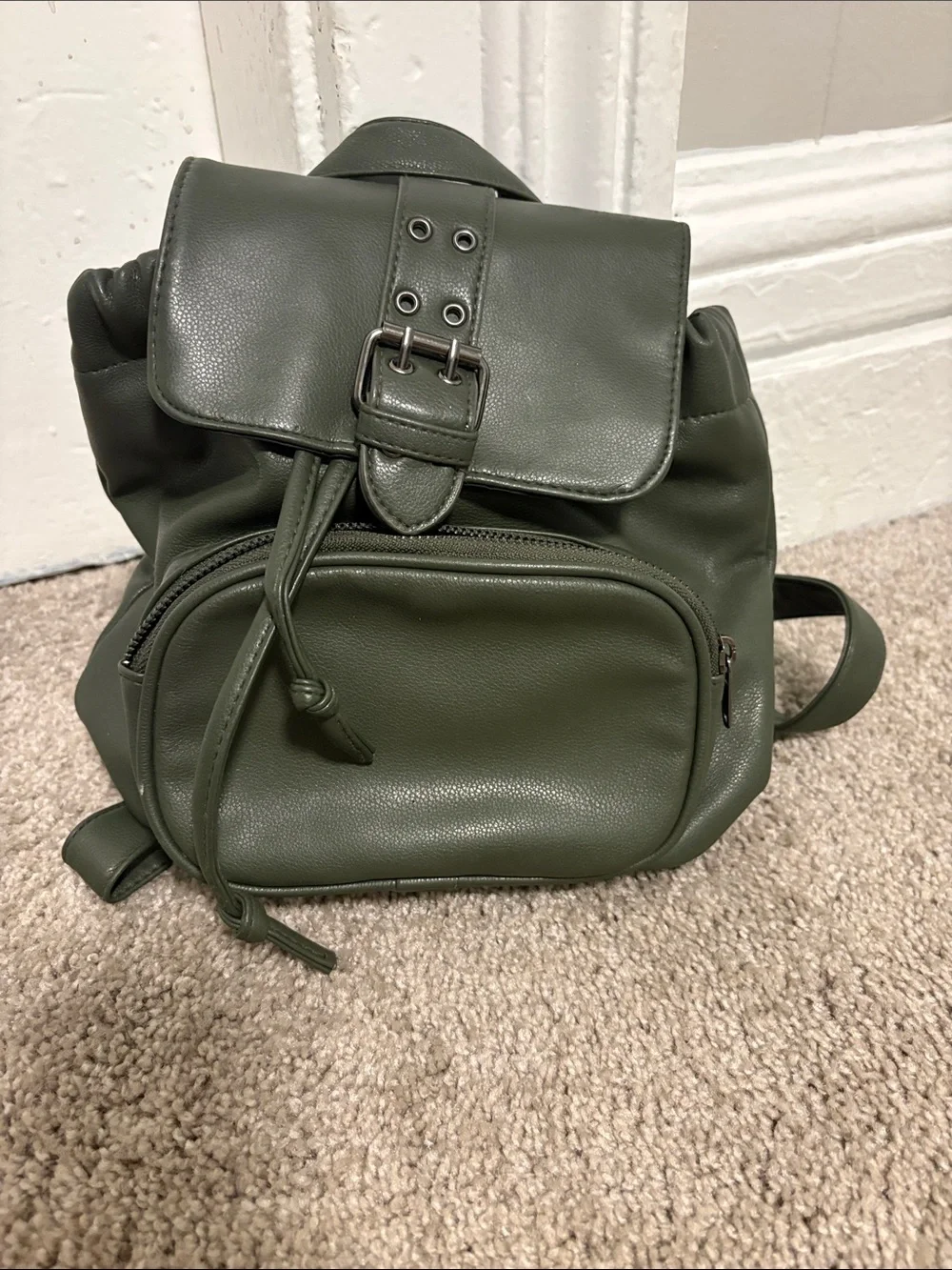 Green Men's Faux Leather Mini Backpack